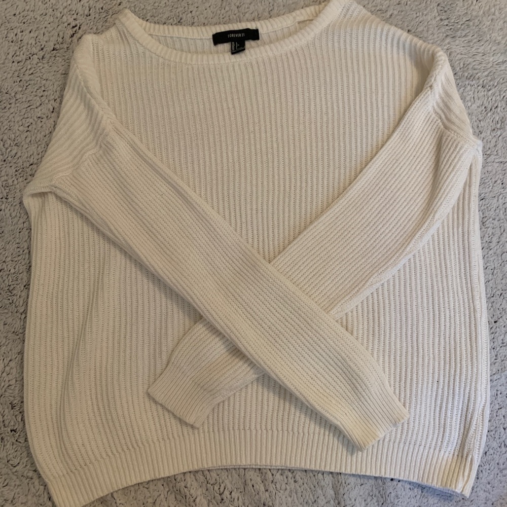 Large Cream Ribbed Forever 21 Sweater